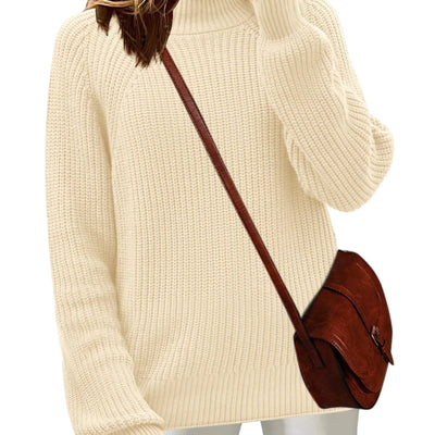 Zeagoo Womens 2025 Fall Turtleneck Sweaters Trendy Loose Long Sleeve Knit Pullover Jumper Tops Beige