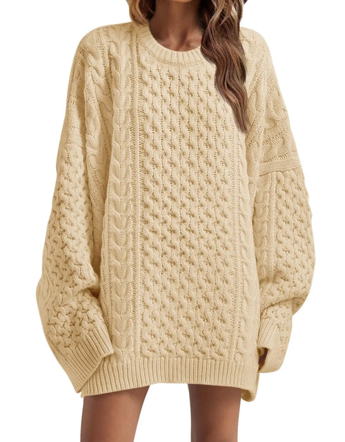 Load image into Gallery viewer, Saodimallsu Womens Oversized Sweaters Chunky Cable Knit Crewneck Long Sleeve Loose Tunic Sweater Tops Apricot

