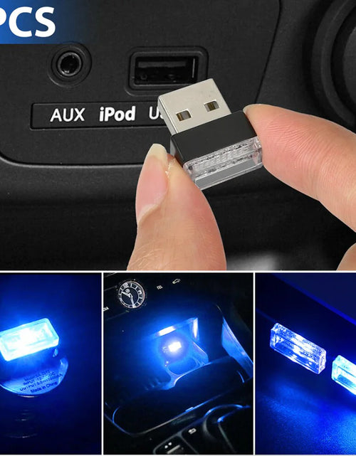 Cargar imagen en el visor de la galería, 3x Mini Luz LED Azul USB Interior de Coche Lámpara de Ambiente Neón Accesorios
