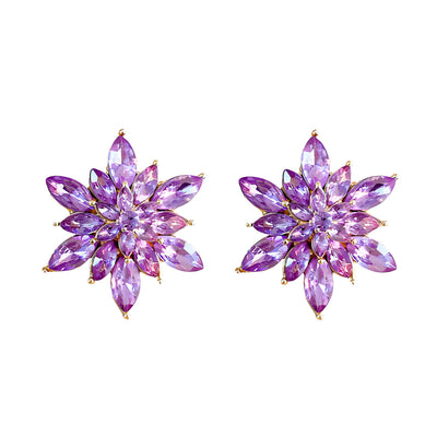 WCRAZYE Rhinestone Flower Stud Earrings for Women Elegant Large Big Sparkly CZ Cubic Zirconia Daisy Sunflower Floral Cluster Flower Burst Stud Earrings Bridal Wedding Party Prom Costume Jewelry Bride Bridesmaids Birthstone Birthday Gift (Purple)