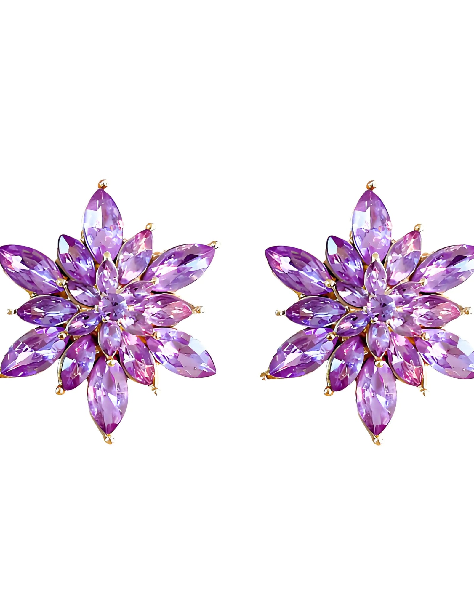 WCRAZYE Rhinestone Flower Stud Earrings for Women Elegant Large Big Sparkly CZ Cubic Zirconia Daisy Sunflower Floral Cluster Flower Burst Stud Earrings Bridal Wedding Party Prom Costume Jewelry Bride Bridesmaids Birthstone Birthday Gift (Purple)