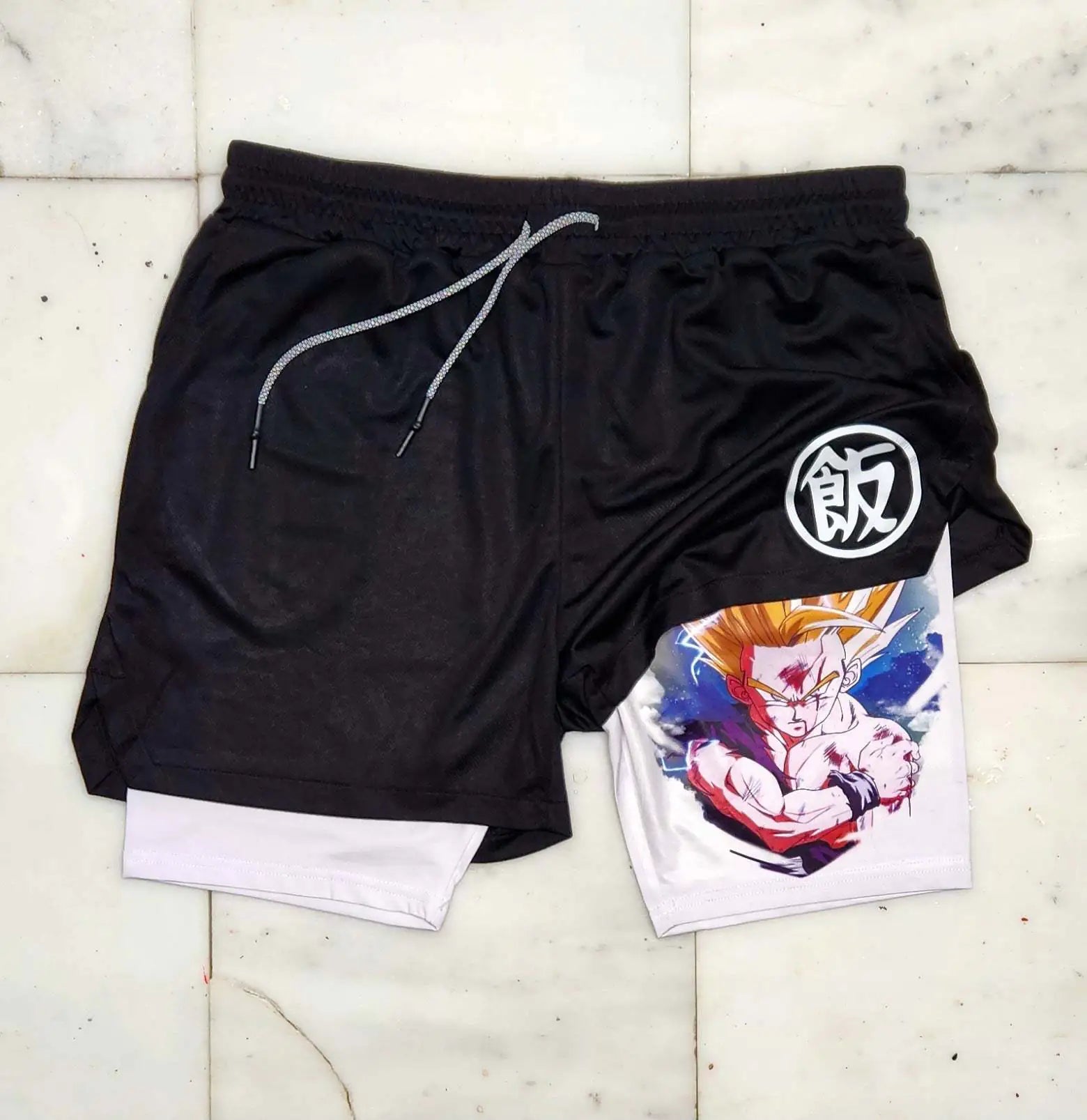 2023 Summer Men's Double Layer Anime Print Shorts