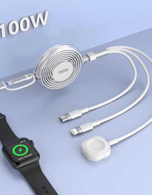 Load image into Gallery viewer, 100W Multi Charging Cable for Apple Watch Charger iPhone 15 Retractable Charging Cable with Type C 100W+IP 27W+iWatch Charger Retractable Phone Charger for iPhone/Apple Watch Series/Samsung/Pad 4FT
