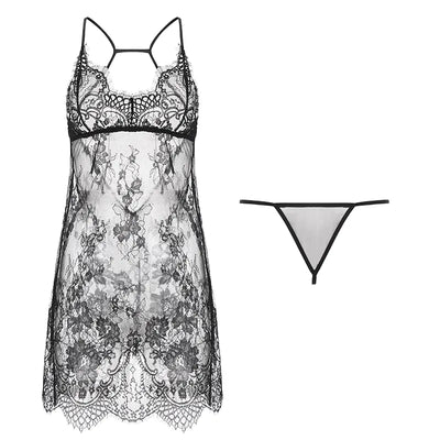 Ensemble de lingerie en dentelle à fines bretelles et volants
