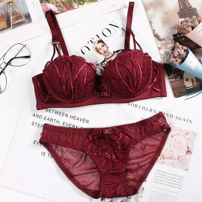 Load image into Gallery viewer, Lace Embroidered Wireless Bra and Lingerie Set
