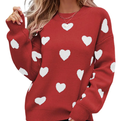 Wyeysyt Valentine Heart Sweater for Women Knit Pullover Sweaters Long Sleeve Crew Neck Casual Kawaii Sweaters(Red-L)