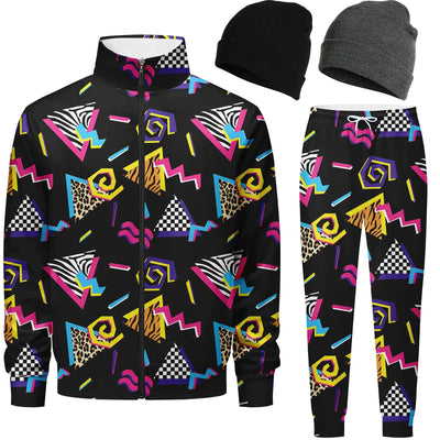 Nosirhoc Mens Tracksuits Sweatsuits 70s 90s 80s outfit for men 2 Piece Casual Athletic Full Zip Active Sports Sets with 2 knit Cuffed Beanie 10-L