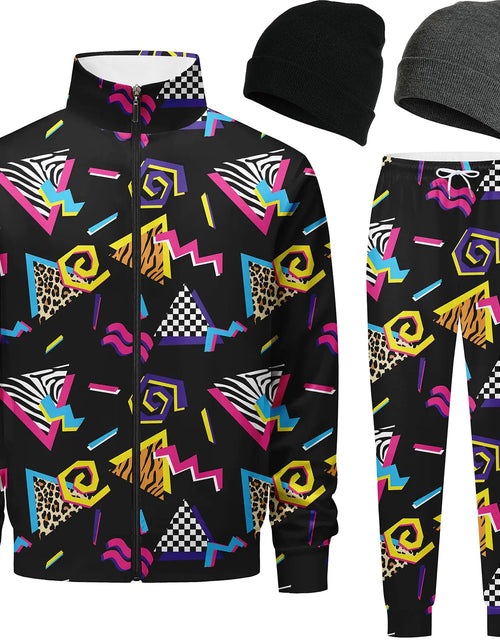 Load image into Gallery viewer, Nosirhoc Mens Tracksuits Sweatsuits 70s 90s 80s outfit for men 2 Piece Casual Athletic Full Zip Active Sports Sets with 2 knit Cuffed Beanie 10-L
