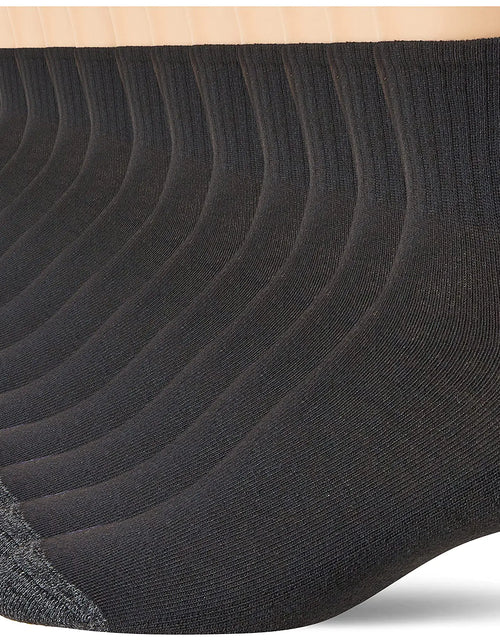 Load image into Gallery viewer, Gildan Mens Polyester Half Cushion Ankle Socks 12-Pairs Black Shoe Size: 6-12
