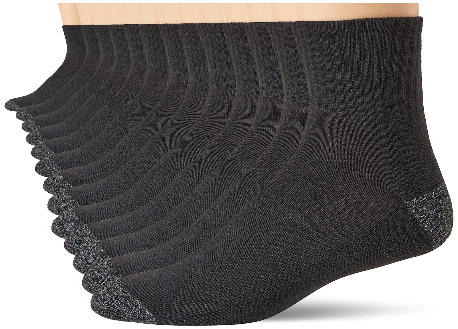 Gildan Mens Polyester Half Cushion Ankle Socks 12-Pairs Black Shoe Size: 6-12