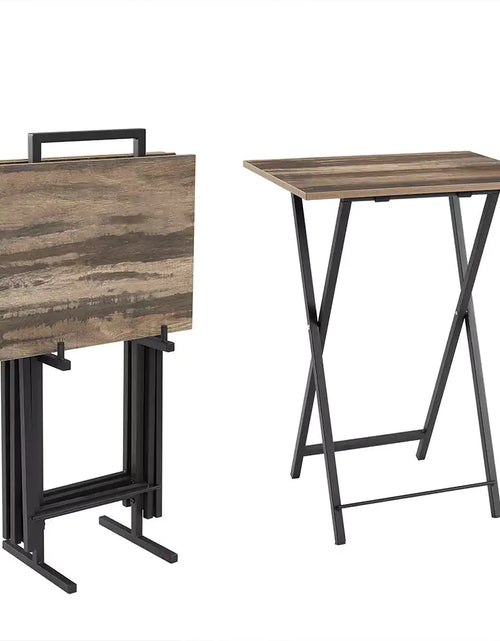 Charger l'image dans la visionneuse de galerie, Ensemble de 5 Tables d'appoint Pliantes pour Télévision, Table Basse Pliable, Table de Chevet, Table à Grignoter, Gain de Place, Gris
