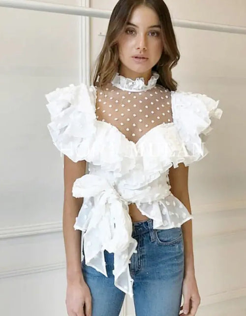 Cargar imagen en el visor de la galería, Camisa y camiseta estilo princesa con volantes de encaje y lazo
