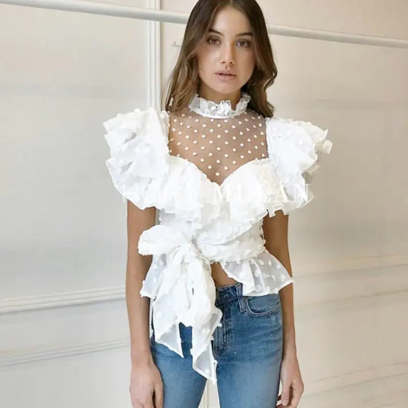 Camisa y camiseta estilo princesa con volantes de encaje y lazo