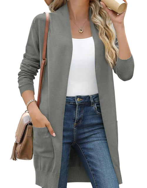 Cargar imagen en el visor de la galería, Cárdigan ligero Anymiss para mujer, suéter de punto suave extragrande con bolsillos, gris, talla pequeña
