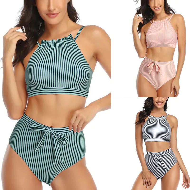 New European and American Striped Bikini Swimwear