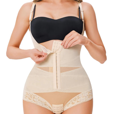 Nebility Shapewear Bodysuit Waist Trainer Open Bust Bodysuits for Women Tummy Control Criss-Cross Body Shaper(BeigeXXX-Large)