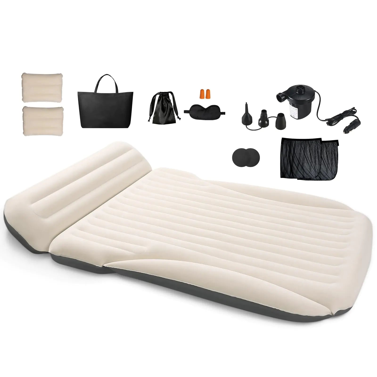 Ciremiv Cama de Coche con los Accesorios para Dormir Más Completos | Colchón de Coche Antifugas Cómodo y Duradero | Colchón de Aire para Coche con Almohada Incorporada y Bomba | para SUV, Minivan, MPV, Viajes por Carretera, Cama Hinchable para Coche