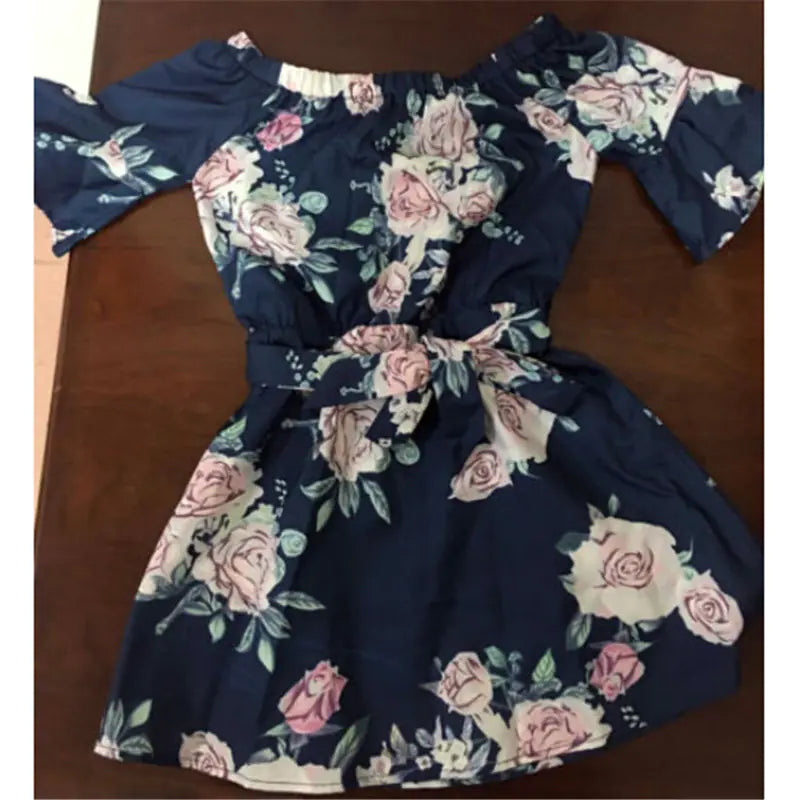 Digital Print Matching Family Dresses with Belt
