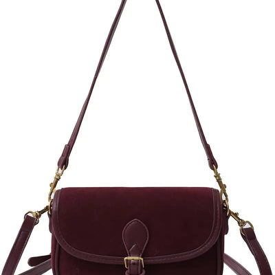 TYATVS Brown Suede Bag for Women Burgundy Suede Purse Fall Wine Purse Trendy Small Crossbody Bag Satchel Purse (Burgundy)