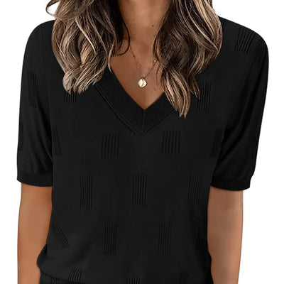 Yincro Womens Short Sleeve Sweaters Fall Summer Tops V Neck Lightweight Knit Pullovers(Black S)