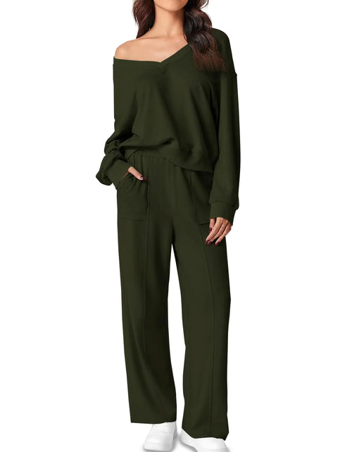 Load image into Gallery viewer, Fiosew Womens 2 Piece Sweat Set Sweatsuits V Neck Sweatshirt Pocketed SweatPants Casual Sport Tracksuits
