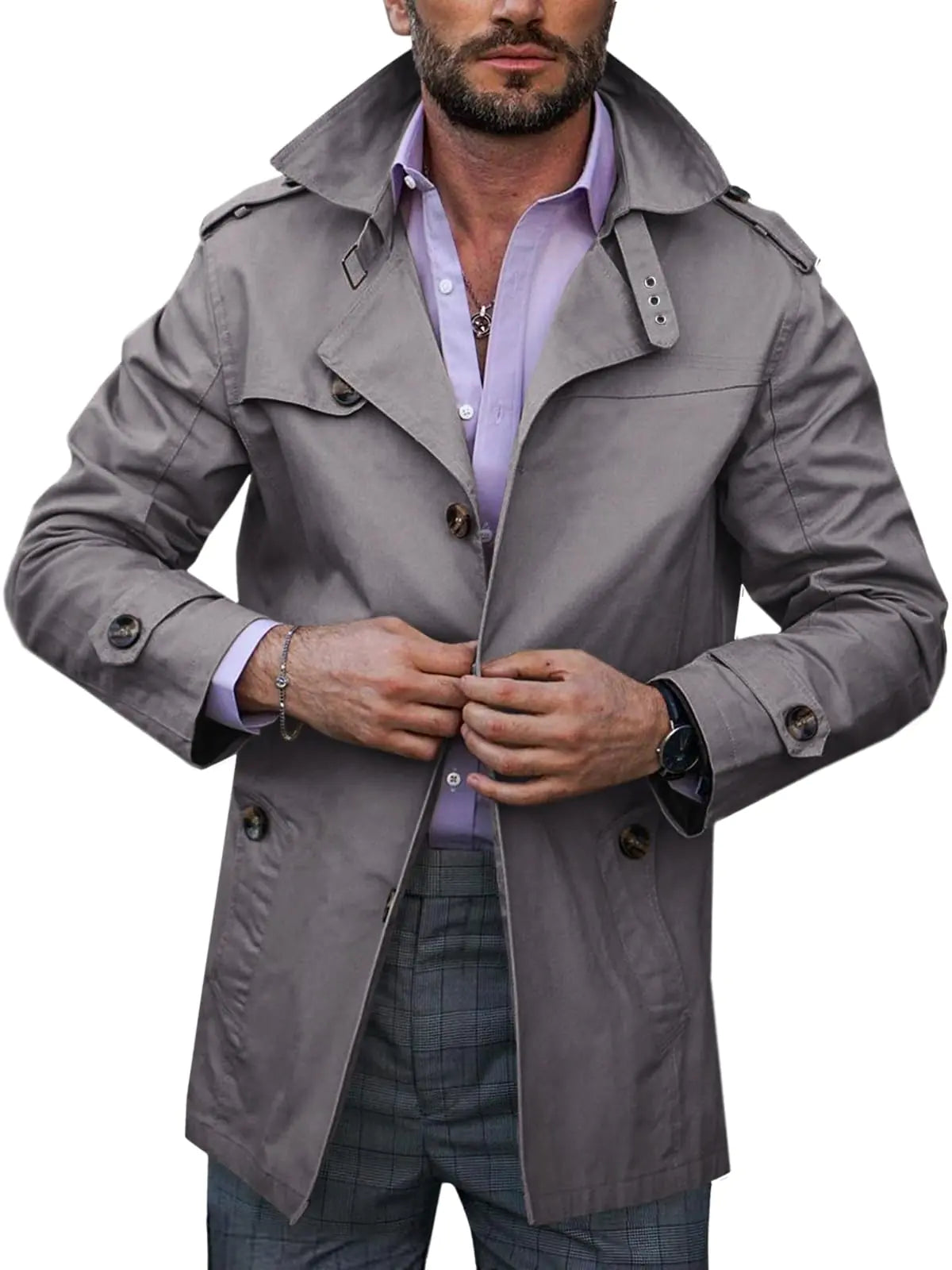 Runcati Mens Trench Coat Single Breasted Mid Length Slim Fit Notch Lapel Windbreaker Jackets