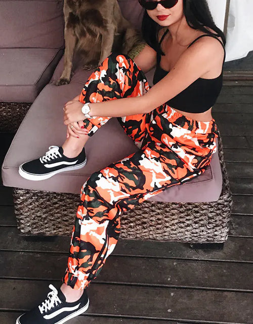 Load image into Gallery viewer, Casual Cuffed Pants, Camouflage Trousers, Drawstring Pants
