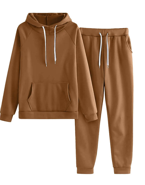 Load image into Gallery viewer, Womens Sweatsuits 2 Piece with Hoodie Tracksuit Sweatsuit Pullover Set with Jogger Pants Lounge Sets Pockets BrownLarge
