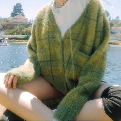 Plaid Sweater Cardigan Jacket