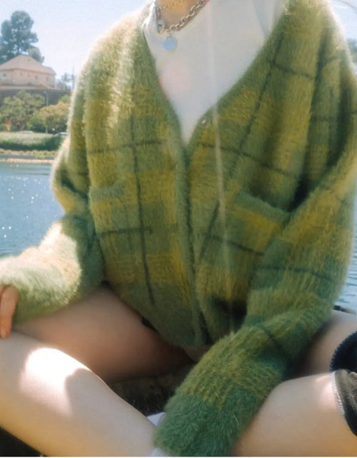 Load image into Gallery viewer, Plaid Sweater Cardigan Jacket

