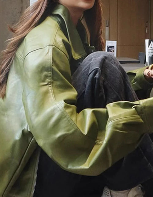 Load image into Gallery viewer, Green Faux Leather Jacket
