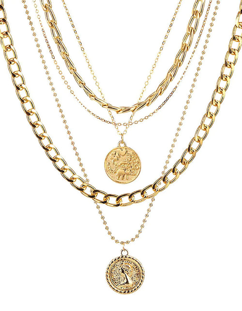 Load image into Gallery viewer, INENIMARTJ Chunky Gold Necklace for Women Gold Pirate Necklace Gold Layered Link Chain Choker Necklaces Punk 80s 90s Necklace Pirate Jewelry for Women Prom costume (A Coin)
