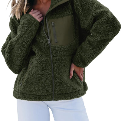 luvamia Sherpa Jacket Women Trendy Zip Up Fleece Jacket Womens Winter Coats For Women Womens Fleece Jacket Jackets For Women Casual Fuzzy Fleece Jacket Green Size X-Large Fits Size 16 Size 18