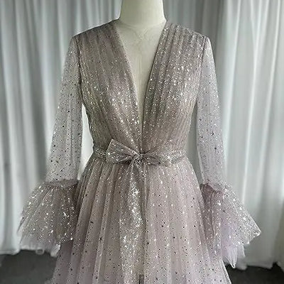 "Long Wedding Robe for Brides with Sheer Lingerie"