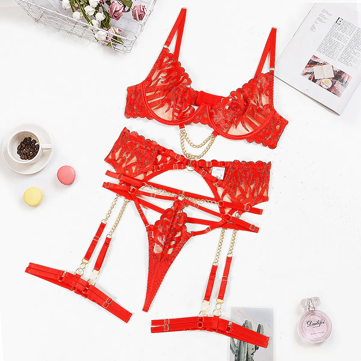 2023 Hot Selling Flame Embroidered Lingerie Set
