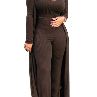 LKOUS Womens Tracksuit Casual Long Sleeve Cardigan Vest Crop Top High Waist Wide Leg Long Pants Set Brown Lounge Sweatsuits Plus Size
