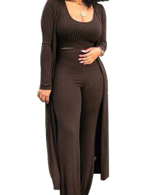 Load image into Gallery viewer, LKOUS Womens Tracksuit Casual Long Sleeve Cardigan Vest Crop Top High Waist Wide Leg Long Pants Set Brown Lounge Sweatsuits Plus Size

