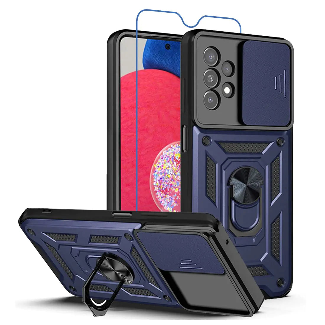 NC RJYWSQH for Galaxy A23 5G Case with Screen Protector Military Grade Protective Anti-Scratch Phone Case with 360°Rotatable Kickstand Magnetic Car Mounts Supports for Samsung Galaxy A23(JC-Blue)