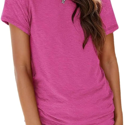 Ryaiwi Soft Short Sleeve Shirts for Women Crew Neck T Shirts for Women Loose Fitting Lightweight Top Basic Tee Shirt Rose Red