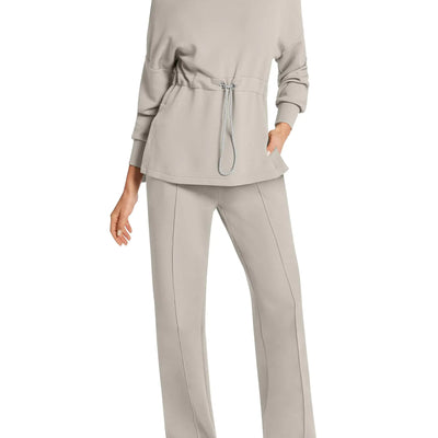 ANRABESS Womens 2 Piece Sweatsuits Turtleneck Sweatshirts Sweatpants Tracksuit Sets 2024 Fall Sweat Lounge Matching Outfits Light Khaki Small