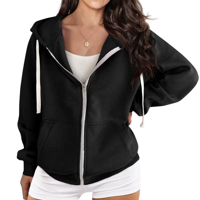 DOUBLJU Womens Essentails Hoodies Long Sleeve Fall Outfits Oversized Casual Sweaters for Women Black