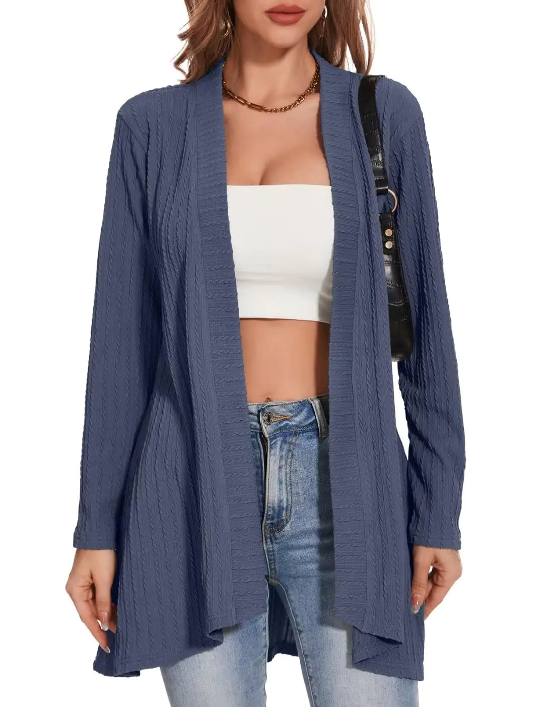 MONNURO Cárdigans ligeros de talla grande para mujer con dobladillo alto-bajo (gris azulado 5X)