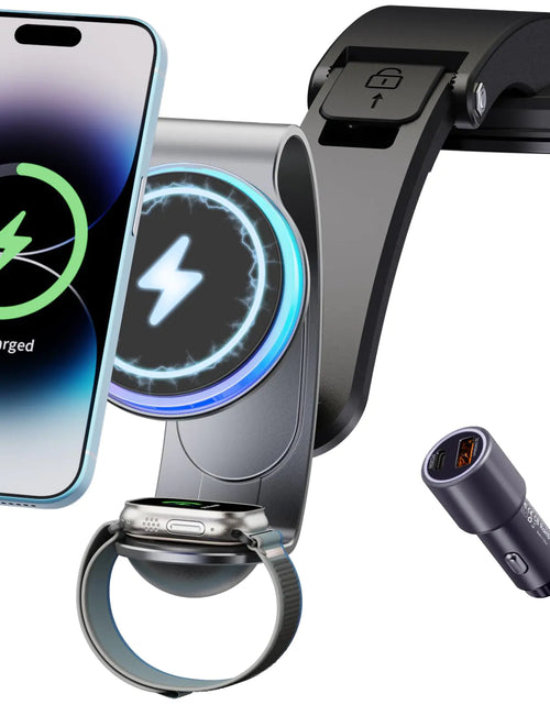 Charger l'image dans la visionneuse de galerie, 2 in 1 for MagSafe Car Mount Charger Wireless - 18W Aluminum Alloy Magnetic Car Charger with 42.5W Car Power Adapter - Dashboard Car Phone Holder Mount for Apple Watch/iPhone 15/14/13/12/Magsafe Case
