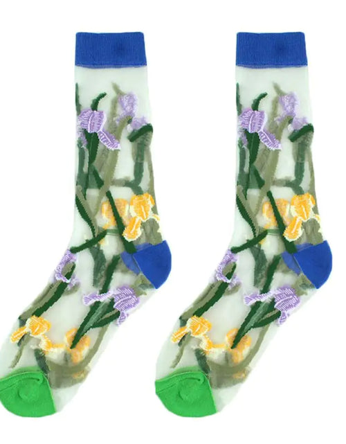 Load image into Gallery viewer, Fashionable Thin Mid Tube Flower Forest Glass Stockings
