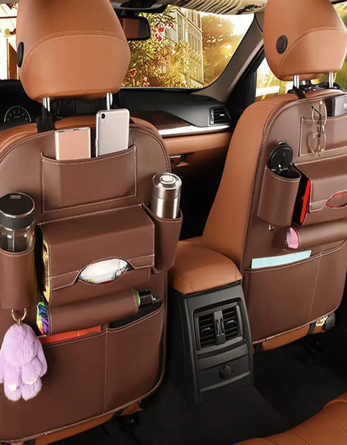 Cargar imagen en el visor de la galería, ASENDIWAY Backseat Car Organizer PU Leather Car Seat Back Organizer Travel Storage Bag Holder Pocket Kick Mats Back Seat Protector Car Back Seat Organizer for Kids Universal Car Travel Accessories
