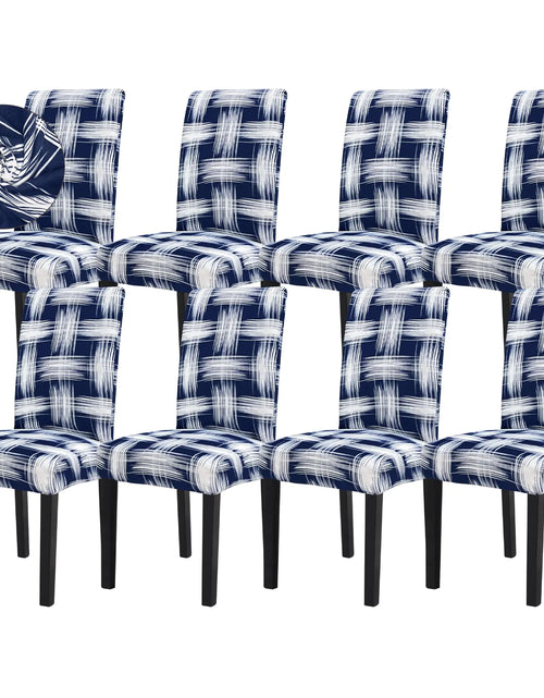 Cargar imagen en el visor de la galería, Fundas para Sillas de Comedor SufdariFundas para Sillas de CocinaFundas para Sillas ParsonsProtectores de Sillas de Spandex para ComedorJuego de 8 Fundas Elásticas para Sillas - Rayas Azules y Blancas
