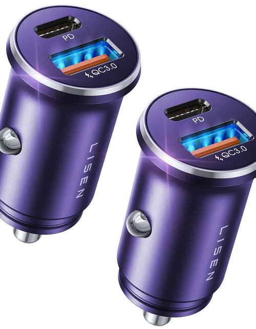 Cargar imagen en el visor de la galería, LISEN Adaptador Cargador Coche USB C 48W [2 Unidades] [Mini y Metálico] Cargador USB Encendedor Coche Carga Rápida [PD QC 3.0] Cargador Teléfono Coche USBC para iPhone 15 Pro Max Plus 14 Samsung Galaxy iPad Morado
