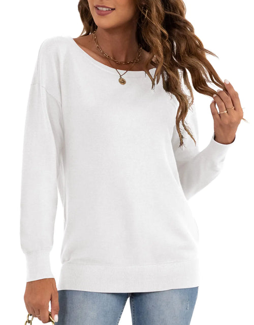 Cargar imagen en el visor de la galería, Suéteres tipo jersey cómodos e informales LILBETTER de manga larga sueltos para mujer (blanco mediano)
