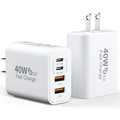 USB C Charger Block 2Pack 40W 4 Ports Type C Charger Fast Phone Charging Cubes PD USBC Wall Plug+QC 3.0 USB A Charger Power Brick Box for iPhone 16/15/14/13/12/11 Pro Max iPadSamsung GalaxyPixel
