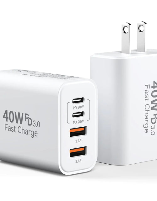 Load image into Gallery viewer, USB C Charger Block 2Pack 40W 4 Ports Type C Charger Fast Phone Charging Cubes PD USBC Wall Plug+QC 3.0 USB A Charger Power Brick Box for iPhone 16/15/14/13/12/11 Pro Max iPadSamsung GalaxyPixel
